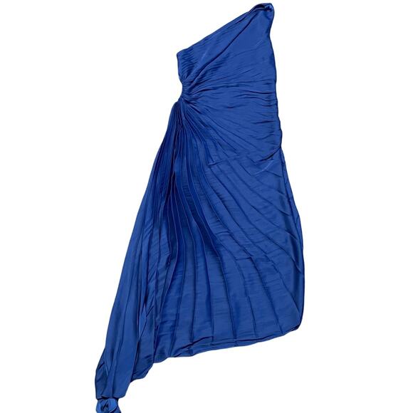 House of Harlow Formal Pleated One-Shoulder Satin Dress SZ MEDIUM Royal Blue - Picture 3 of 9